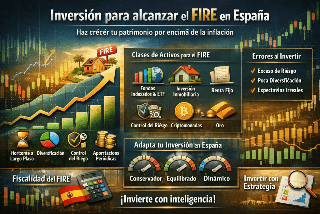 Inversión para alcanzar el FIRE en España con clases de activos, diversificación y control del riesgo